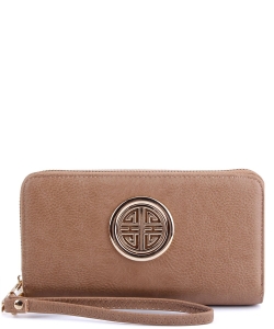 Fashion Logo Double Zip Around Wallet Wristlet WU0012L STONE